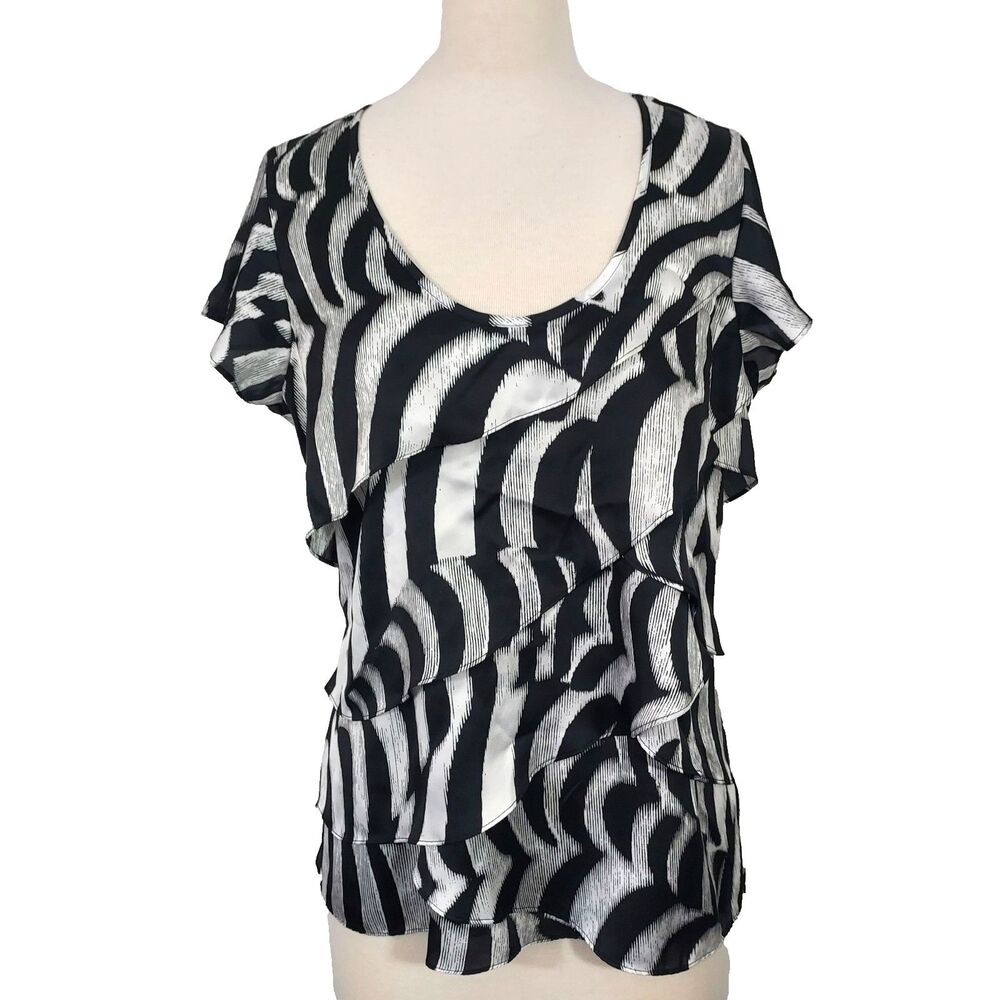 Worthington Tiered Ruffle Blouse Chiffon Top Size XL Scoop Neck Short Sleeve